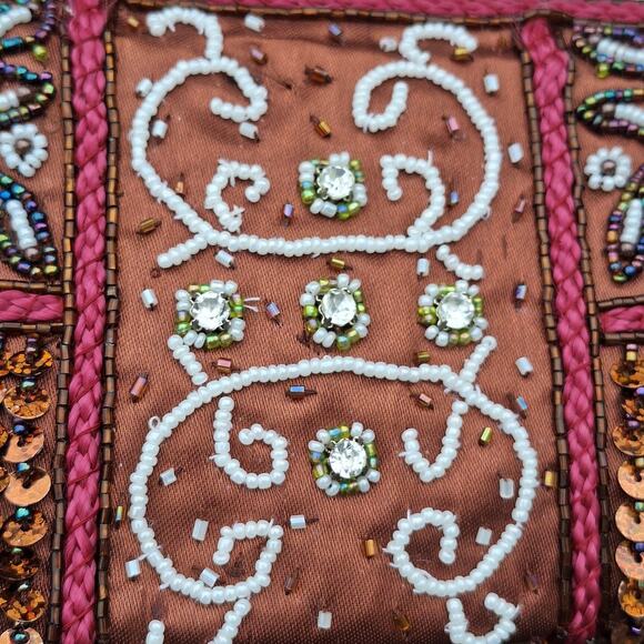 Handbeaded Sequin Kiss Lock Mini Purse Beaded Handle Floral Embellished Handbag - Picture 4 of 15